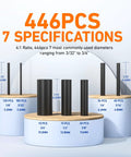 Heat Shrink Tubing Kit With 446 Pieces, 4 To 1 Ratio Adhesive Lined Marine Grade Shrink Wrap, 7 Diameters Display