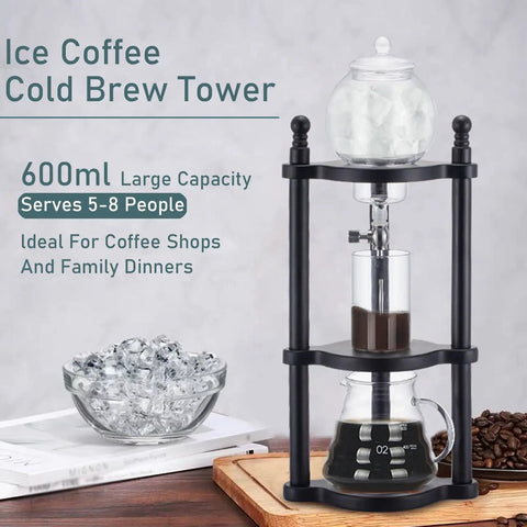 Craft Your Perfect Chilled Cup With This Sleek Glass Cold Brew Drip Tower Featuring Precision Flow Valves And A Solid Wood Base.