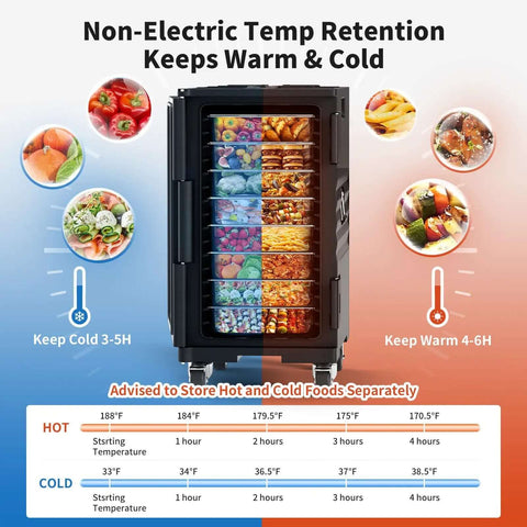 127 Qt Food Warmer Hot Box Carrier with Lockable Wheels and Double Buckles, keeps food hot 4 to 6 hours or cold 3 to 5 hours