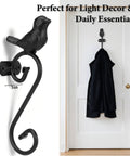 Top Notch Cast Iron Bird Wall Hooks Rustic Farmhouse Vibes Vintage Black Coat Racks For Bathroom Or Entryway Super Sturdy Decorative Key Holders Real Deal Home Upgrade Set Of Two Pieces 7 inch bird hook with black finish on door.
