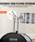 Ultimate 5-Piece Adult Drum Set Full Size Kit With Poplar Shells Warm Sound showing adjustable carbon steel drum tilt mechanism.