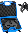 Shop Grade Wheel Bearing Hub Removal Tool And Puller For 5 6 8 Lug Setups, with heavy duty forcing screw in blue case.