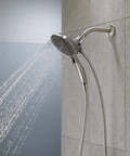 Two In One Dual Shower Head With Handheld Spray In Chrome, Detachable Shower Head With Hose, water flowing from fixed shower head