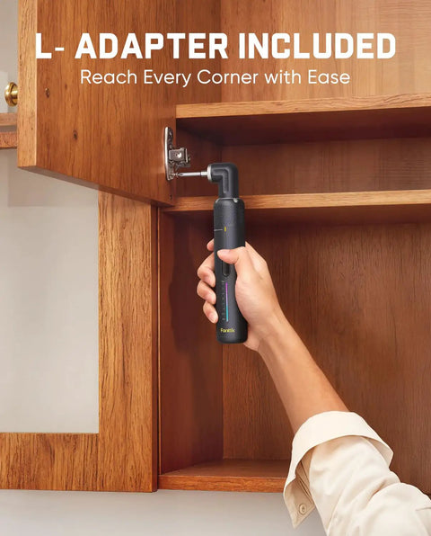 Cordless Electric Screwdriver Set With Precision Torque Control And Ergonomic Grip For No Sweat DIY repairs used to reach tight spaces in cabinets.