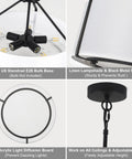 Grab This 20 Inch Drum Chandelier With 5 Lights For Instant Modern Farmhouse Vibes Featuring Soft White Linen Shades And Sleek Black Frames with adjustable hanging chain and bulb base.
