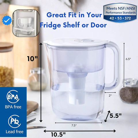 10-Cup Water Filter Pitcher With Five Replacement Filters And Electronic Change Reminder on kitchen counter