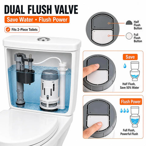 3 Inch Dual Flush Valve Replacement Kit For Most 2 Piece Toilets Inside Tank With Fill Valve Push Button Gasket And Bolts No More Leaks No More Running Toilet Better Flush Water Saving installed in toilet tank