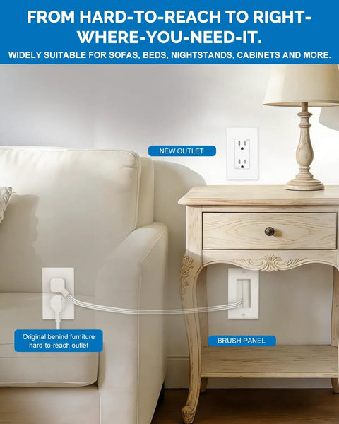In Wall Cable Management Kit With Recessed Outlet Box And Dual Outlet Extender For Wall Mounted TV setup behind furniture