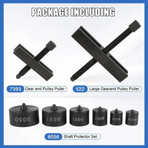 Hardcore Auto Gear And Pulley Puller Set With Shaft Protector Built Rock Solid For Timing Belts and Fan Blades Hardened Steel Handles. Includes gear pullers and shaft protectors.