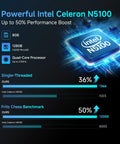 Powerful Intel Celeron N5100 with 8GB RAM and 128GB storage performance boost comparison chart for rugged tablet.