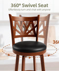 360 Degree Swivel Bar Stools Set Of 2 For Kitchen Island And Bar Farmhouse 30 Inch Height Chairs With Backs Lotus Pattern Carved Seats