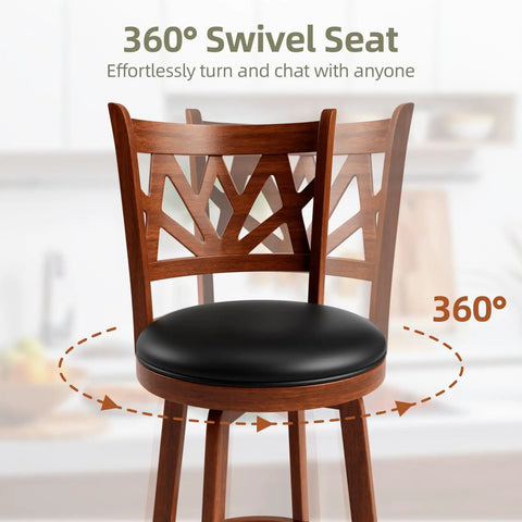 360 Degree Swivel Bar Stools Set Of 2 For Kitchen Island And Bar Farmhouse 30 Inch Height Chairs With Backs Lotus Pattern Carved Seats