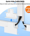 126 Inch Cord Hider Kit For TV Wall Mounts And Home Offices, Paintable white wire cover showing cable installation process