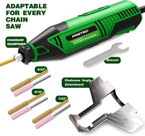 All In One Electric Chainsaw Sharpener Kit With 54 Piece Accessory Set Including Pro Grade Diamond Wheels Burr Grinding Stones Cutting Discs