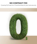 Grass-covered number 0 representing no contract fee for security service, emphasizing affordability and value.