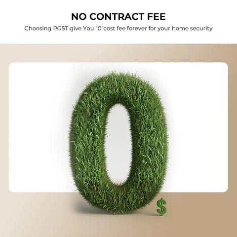 Grass-covered number 0 representing no contract fee for security service, emphasizing affordability and value.