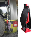 Neoprene Jack Cover For Lift Jacks And Farm Jacks, Waterproof Protective Sleeve, Thick Beefy Durable Material, Dustproof All Weather Shield, Fits Most Cast And Steel Jacks, Trail Ready, Perfect For Garage And Backcountry shown installed on vehicle