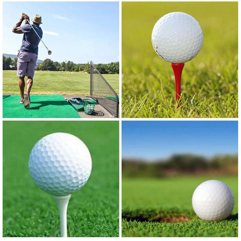 Golfer practicing with Three And Quarter Inch Wood Golf Tees For Training And Pro Play, Less Friction Natural Hardwood Tees, in grass.