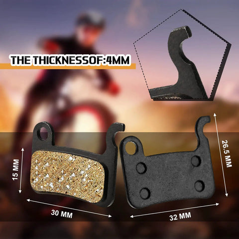 Six Pairs Resin Bike Brake Pads For Disc Brakes with Shimano Deore XT XTR LX SLX Hone Alfine Saint, dimensions shown