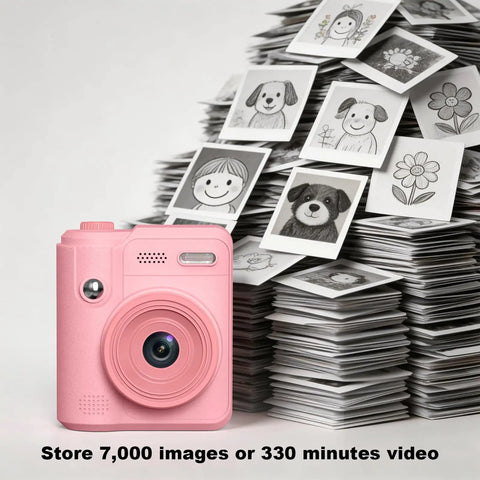 Kids Camera With Instant Print For Ages 4 To 10 Boys And Girls, Safe Kid Friendly Gadget With Shockproof Drop Protection, 6 Layer Safety, Triple Battery Anti Ignition, Easy Snap And Print, Ideal Birthday Gift And Photo Printer Toy, pink instant print camera with printed photo stack