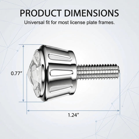 Spiff Up Your Whip With Dazzling Rhinestone License Plate Screws And Dope Bling Bolt Covers, Rustproof Anti Theft Screw Caps For Cars Trucks And Suv Rides In Bright White, 0.77" x 1.24" dimensions.