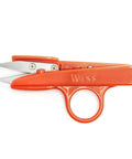 Red scissor snips with finger loop handle, visible logo on handle, used for precise cutting tasks, lightweight and compact design.