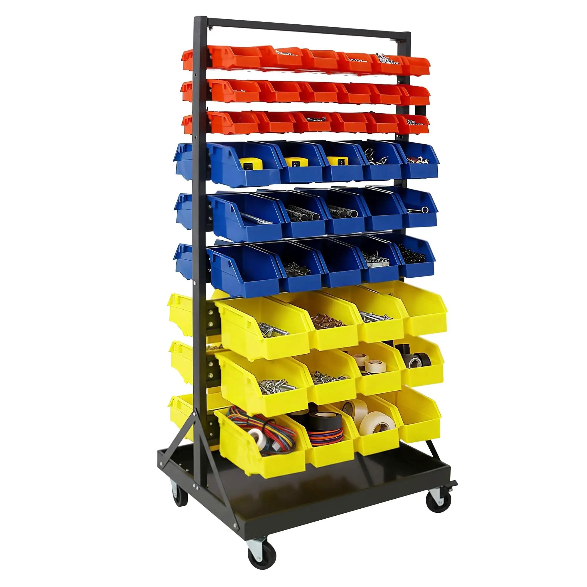 Dual-Sided 9-Tier Rolling Steel Bin Rack