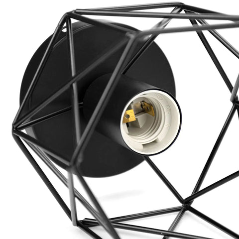 Close-up view of Retro Black Industrial Cage Ceiling Light 2 Pack, showing E27 socket and metal cage design.