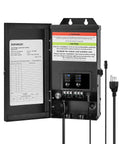Open view of Dual Output 300W Low Voltage Landscape Transformer With Timer And Photocell Sensor showing control panel and plug