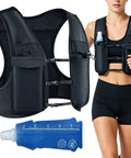 High Visibility Reflective Running Vest Hydration Backpack Plus 500ml Soft Flask featured on a model, showing adjustable straps.
