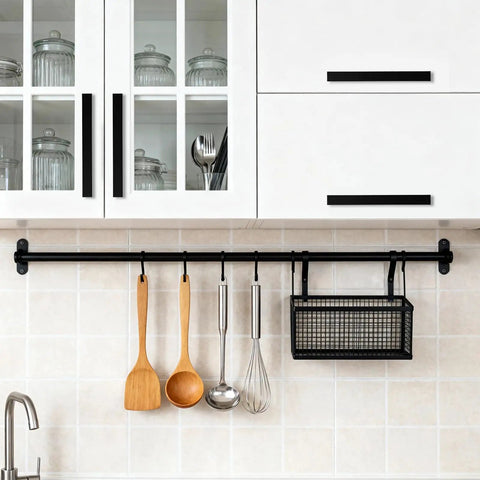 10 Pack 5 Inch Matte Black Kitchen Cabinet Pulls With 128mm Center To Center, sleek modern farmhouse kitchen setup