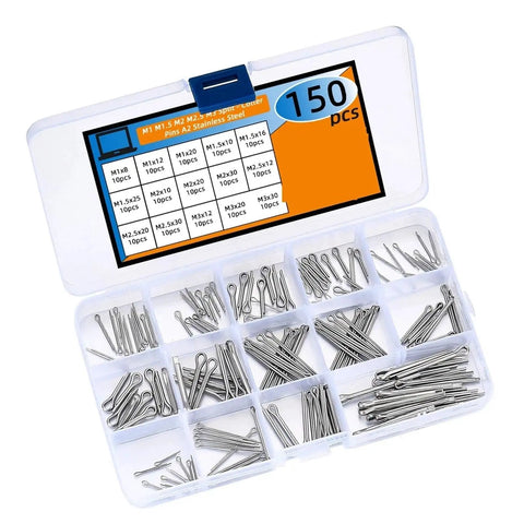 Beefy Stainless Steel Cotter Pins Assortment Kit 450 Pieces in plastic case with labeled compartments