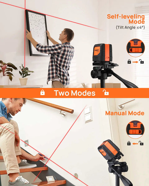 Illustration showing Self Leveling Laser Level 50ft with 360 Degree Magnetic Mounting Plate for Precise Tiling and Alignment in use.
