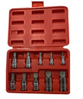 10 Piece 12 Point Triple Square Spline Bit Socket Set in red case