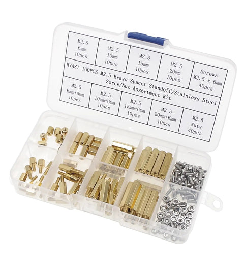 160 Pieces M2.5 Brass Spacer Standoff Kit With Stainless Steel Screws And Nuts Male Female Assortment Hex Standoffs Plastic Box Easy To Install For Electronics Projects And DIY RC Builds