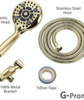 High Pressure Handheld Shower Head With Six Spray Settings Detachable Design, 4.9 Inch Face, 70 Inch Hose, Metal Bracket, Teflon Tape