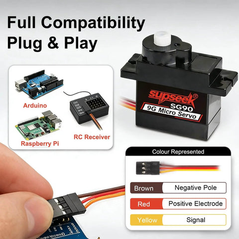 Beefed Up Mini Servo Set With Metal Gear And Shaft 9g Digital Micro Servo 1.9 Kg Cm Torque Four Pack for Arduino connectivity diagram