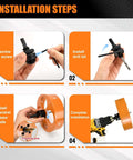 Hole saw kit for recessed can lights, 6.25-inch bi-metal blade with orange mandrel and drill bit, installation steps.