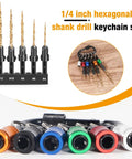 12 Piece Countersink Drill Bit Set With Bit Holder And Storage Case for woodworking, showing hex shank holders and keychain.