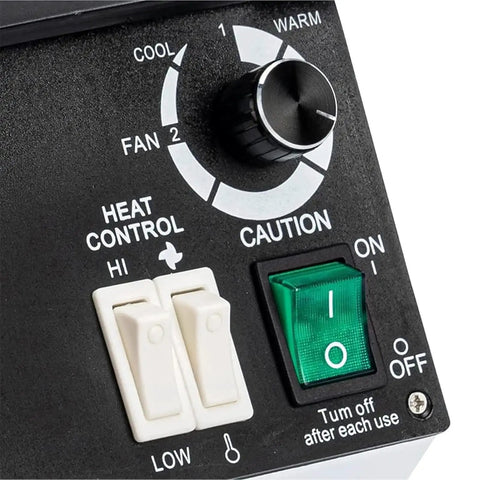 Control panel of Swift 1500W Optical Eyeglasses Frame Warmer with temperature dials and switches for precise heat adjustments.