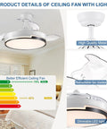 Retractable 42 Inch Smart Ceiling Fan With Light, Remote, App And Alexa Control, Dimmable LED, Modern White Finish details