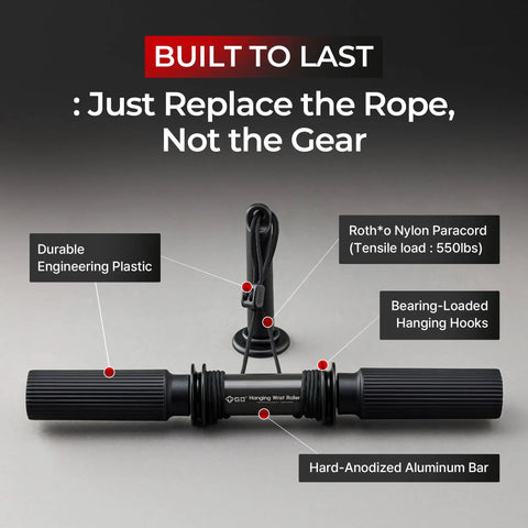 Hanging Wrist Roller Pro Forearm Trainer And Grip Strengthener with thick grip, aluminum bar, and nylon paracord, built to last.