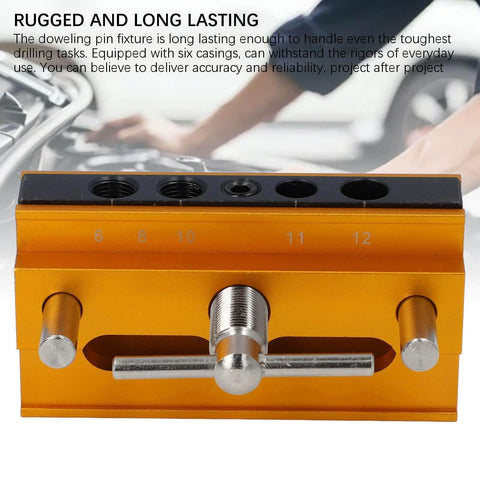 Self Centering Doweling Jig Kit for precise hole drilling in wood adjustable width woodworking guide shown in gold finish
