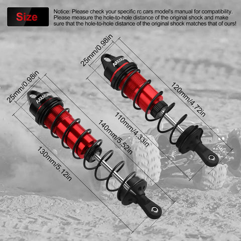 Heavy Duty Adjustable Front 110mm And Rear 130mm RC Shock Absorber Set For 1/8 Scale Buggies And Truggies Built To Handle 6S Power