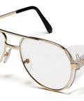 Pathfinder Aviator Safety Glasses With Gold Frame And Clear Lenses, ANSI Z87 Plus Certified, Integrated Side Shields
