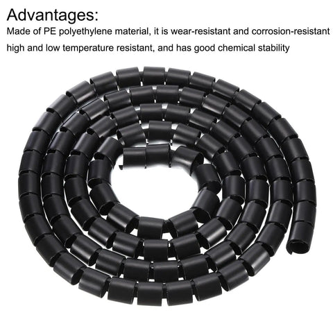 Spiral Tube Wrap Cable Kit and Management Sleeve, 3 Meter Length, 42mm Inner Diameter, PE Flexible Black Wire Harness Protector
