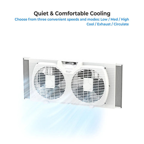 Twin Window Fan With Reversible Airflow And Auto Locking Expanders 9 Inch Dual Speed Operation Exhaust And Fresh Air Circulation
