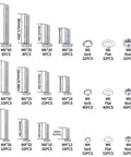 304 Stainless Steel Hex Bolts Nuts And Washers Kit With 496 Pieces, Metric M4 M5 M6 Assortment shown with sizes