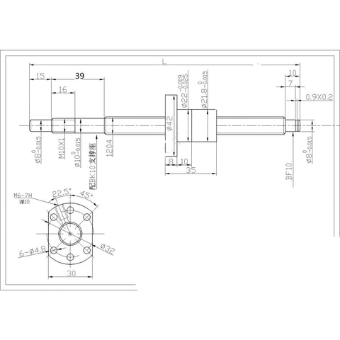 Technical drawing of No Backlash Ball Screw Kit SFU1605 650mm CNC Part With 16mm Diameter And 5mm Pitch End Machined RM1605 Series Smooth Low Noise For Precision CNC Machining