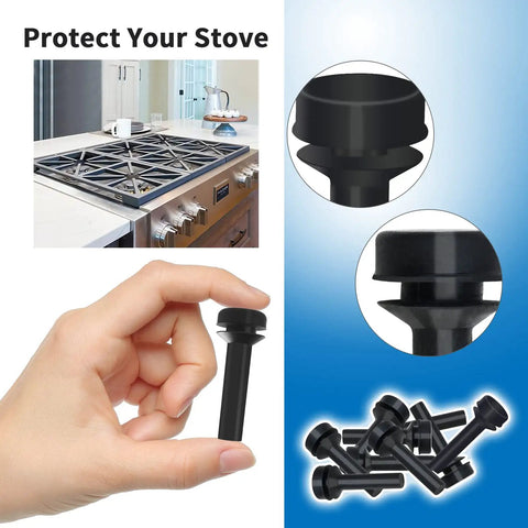 12 Pack Grate Rubber Feet Replacement For Gas Stove Tops shown in use with black rubber foot pads